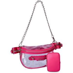 Steve Madden NYC Women's Clear Crossbody Convertible Fanny Pack Fuchsia Pouch